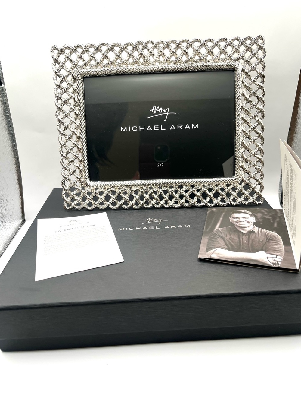 MICHAEL ARAM " Love Knot" Lattice Silver Tone Picture Frame 5 x 7 (New w/ Box)